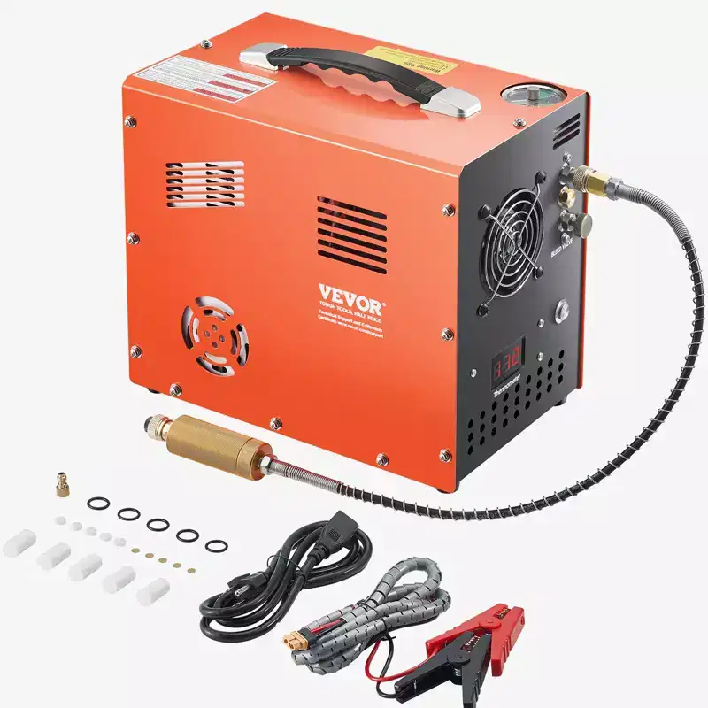 VEVOR PCP Air Compressor, 4500PSI/30Mpa PCP Airgun Compressor with Built-in Converter & Fan Cooling System, Auto Stop DC12V/AC120V Compressor,Orange