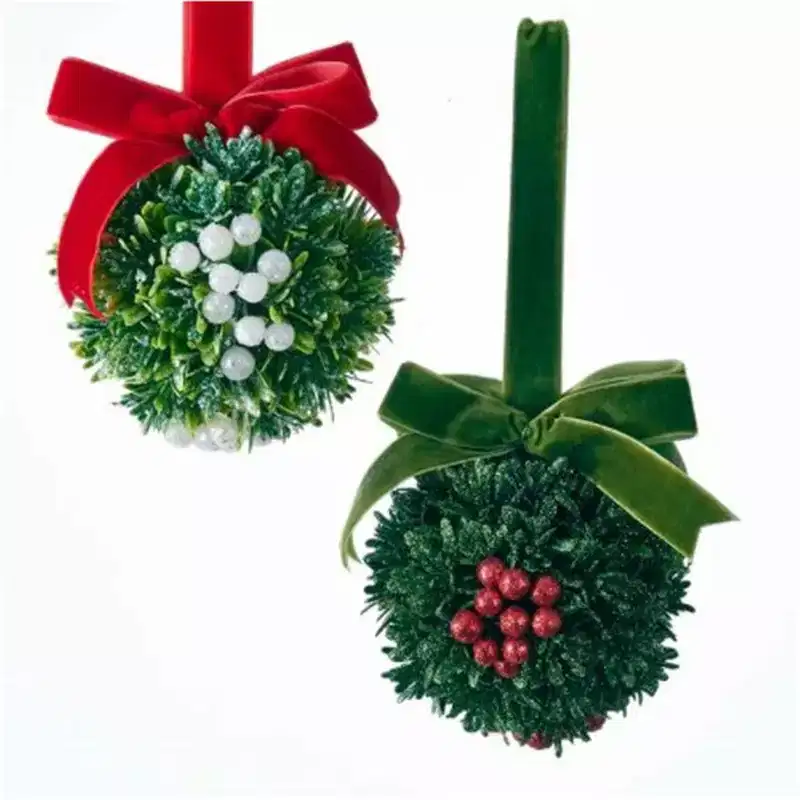 Kurt Adler Christmas Kisses Mistletoe Balls, Assorted Colors (Set of 2)