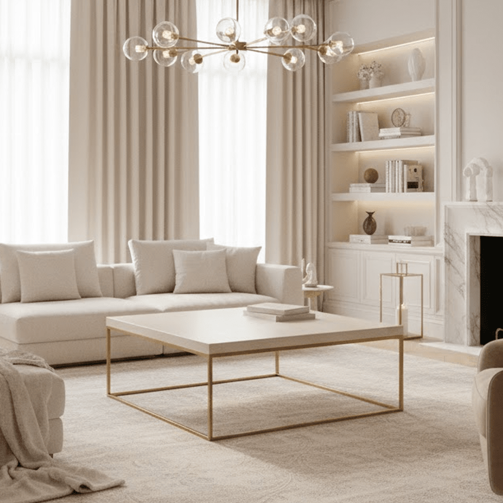 Beige Granite & Gold Square Coffee Table