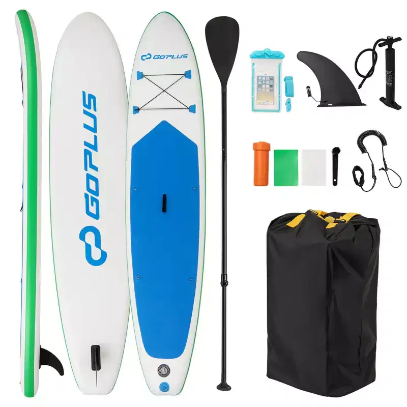 Costway 11' Inflatable Stand Up Paddle Board with Accessories Paddle Hand Pump Repair Kit, Blue/Gray/Yellow/Dark Blue/Turquoise