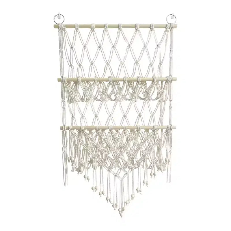 Stuffed Animal Storage Hammock Toy Hammock Net 2-layer Wood Plush Toys Holder Hanging Toy Organizer Wall Hanging Mesh Net for Nursery Play Room