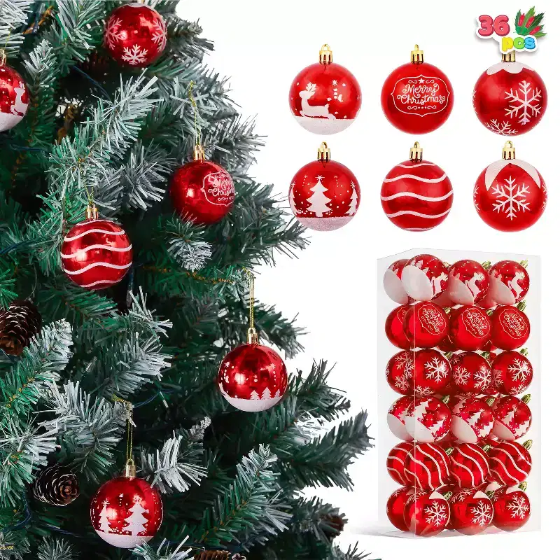 Joyfy Christmas Ornaments, Christmas Tree Decorations Indoor, 36ct Red 2.3 Glittered Shatterproof Hanging Balls for Tree & Wreath Xmas Decor