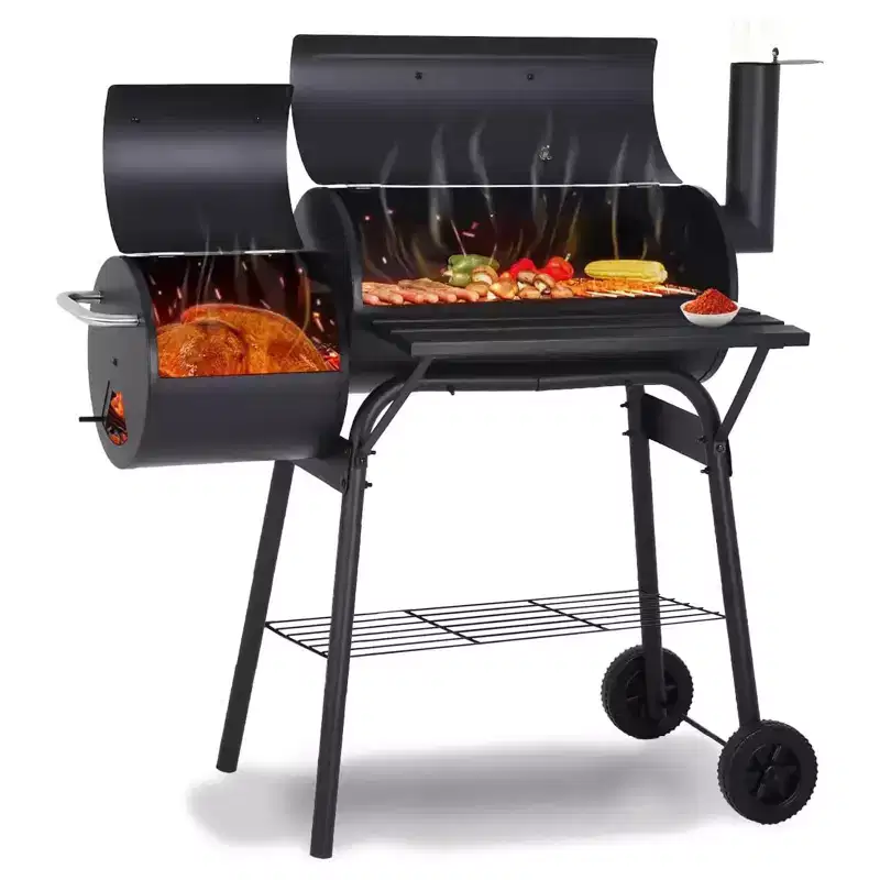 Outdoor Portable BBQ Charcoal Grill with Offset Smoker 442 Sq In Cooking Area Patio Backyard Black