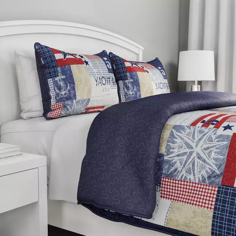 Hastings Home Nautical Americana Quilt Set With Bedspread and Shams - King-Size, 3 Pieces