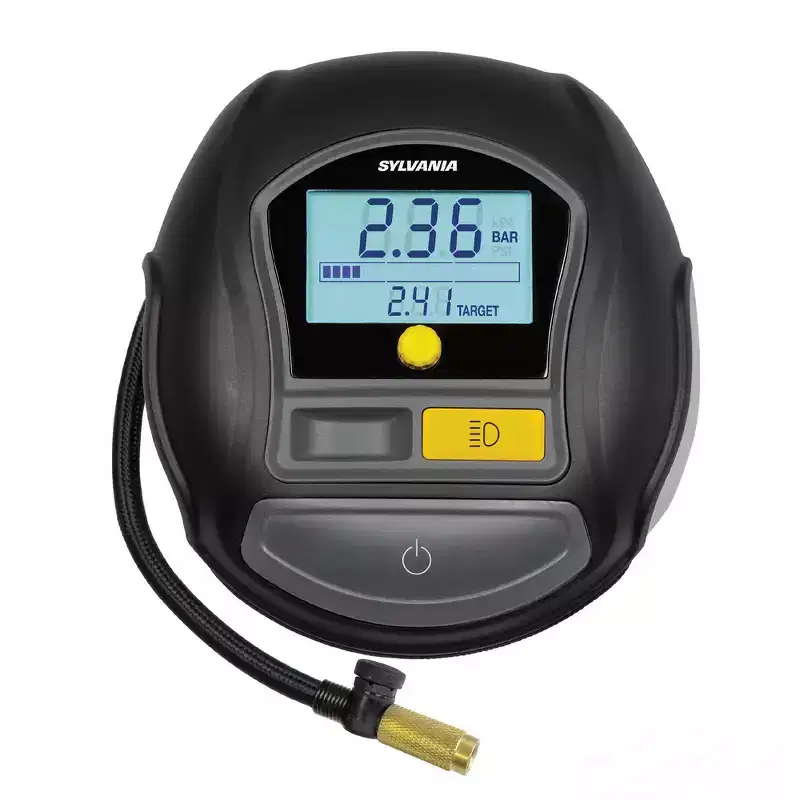 Sylvania Rapid Portable Tire Inflator - Fast Portable Air Compressor - For Cars Tires, Bikes & More - Digital Dial - 3 Piece Adapter Set