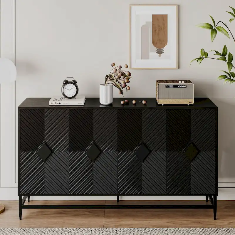 Accent Lacquered 4-Door Wooden Sideboard Buffet Server Cabinet