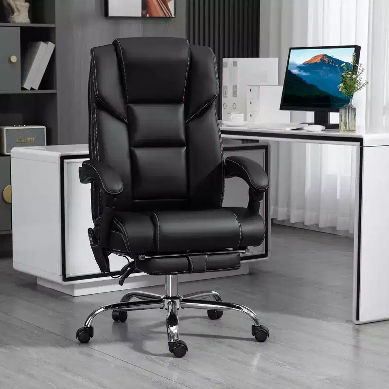 Massage Office Chair with Heat &ndash; 6-Point Vibration, PU Leather, Reclining, Footrest