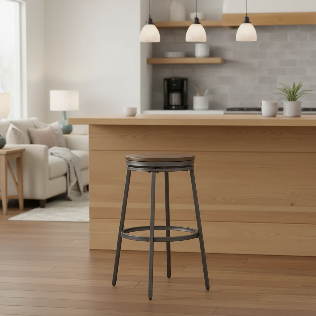 30" Backless Metal Swivel Bar Stool &ndash; Slate Grey & Golden Oak