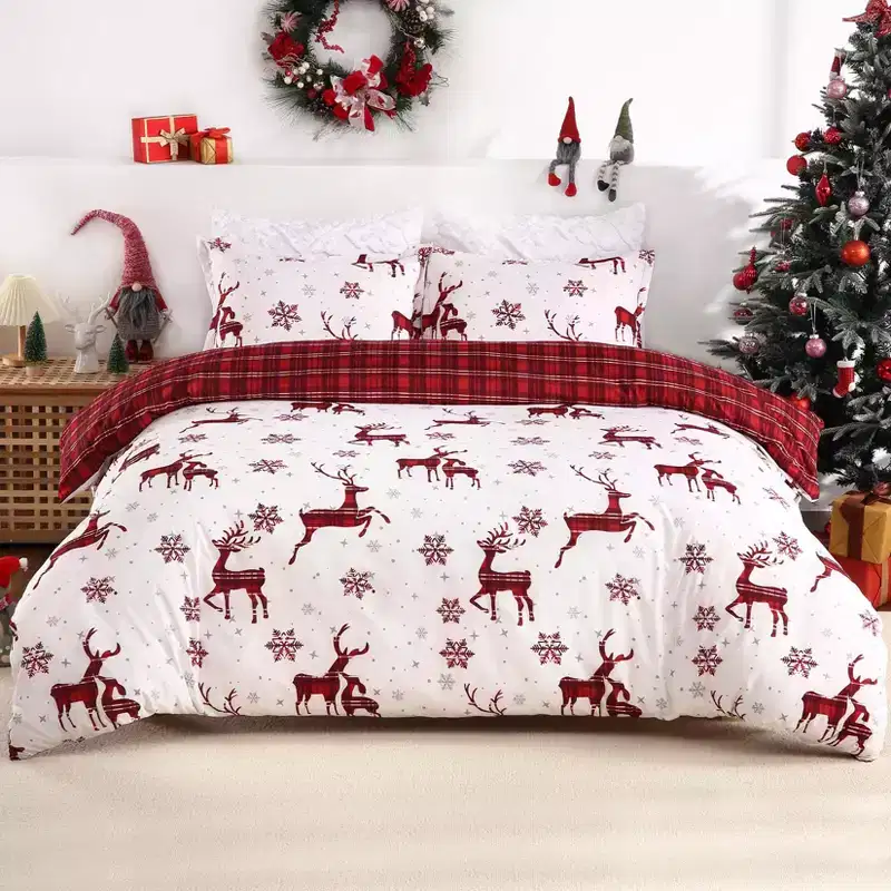 Christmas Duvet Cover, 3 Piece Reindeer Snowflakes Printed Bedding Set, Holiday Theme Soft Comforter Cover Set, Bedroom Decorative Bedding