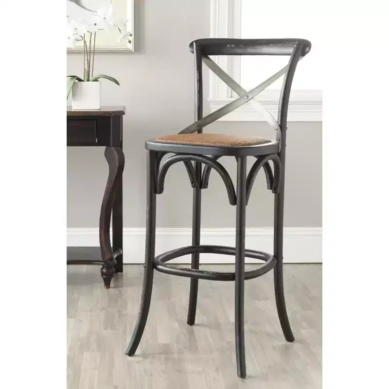 X-Back Bar Stool - Antique White Birch Wood, 44.1"H, 290 lb Capacity