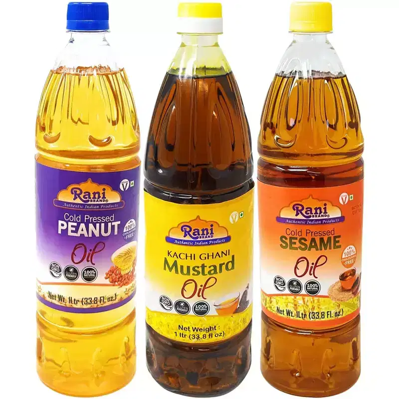 Premium Oils Combo Set of 3 - Peanut Oil, Mustard Oil, Sesame Oil - 33.8 Ounce (1 Liter) Pack of 3 - Rani Brand Authentic Indian Products