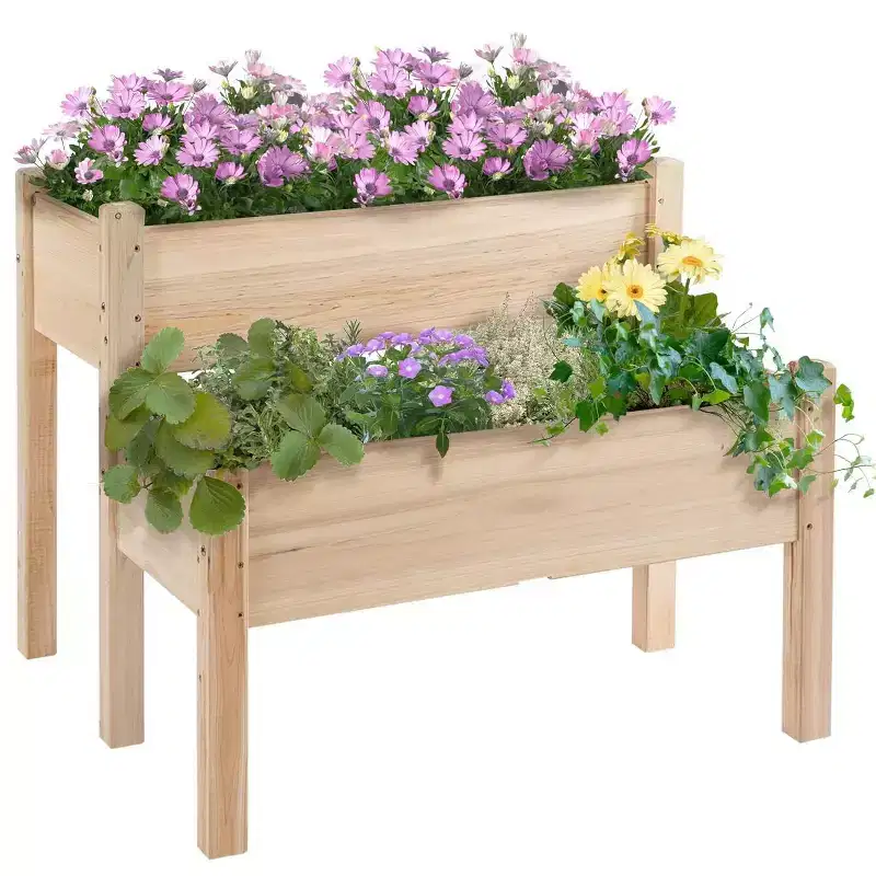 GustoWave 2-Tier Raised Garden Beds, Elevated Planter Boxes for Vegetables, Flowers, Patio, Backyard