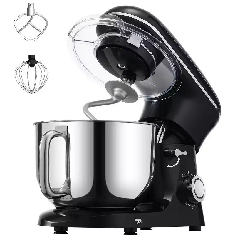 VEVOR Stand Mixer, 6 QT Dough Mixer, 660W 6 + P Speeds Tilt-head Food Mixer with Stainless Steel Bowl, Dough Hook, Wire Whip, Flat Beater, Black