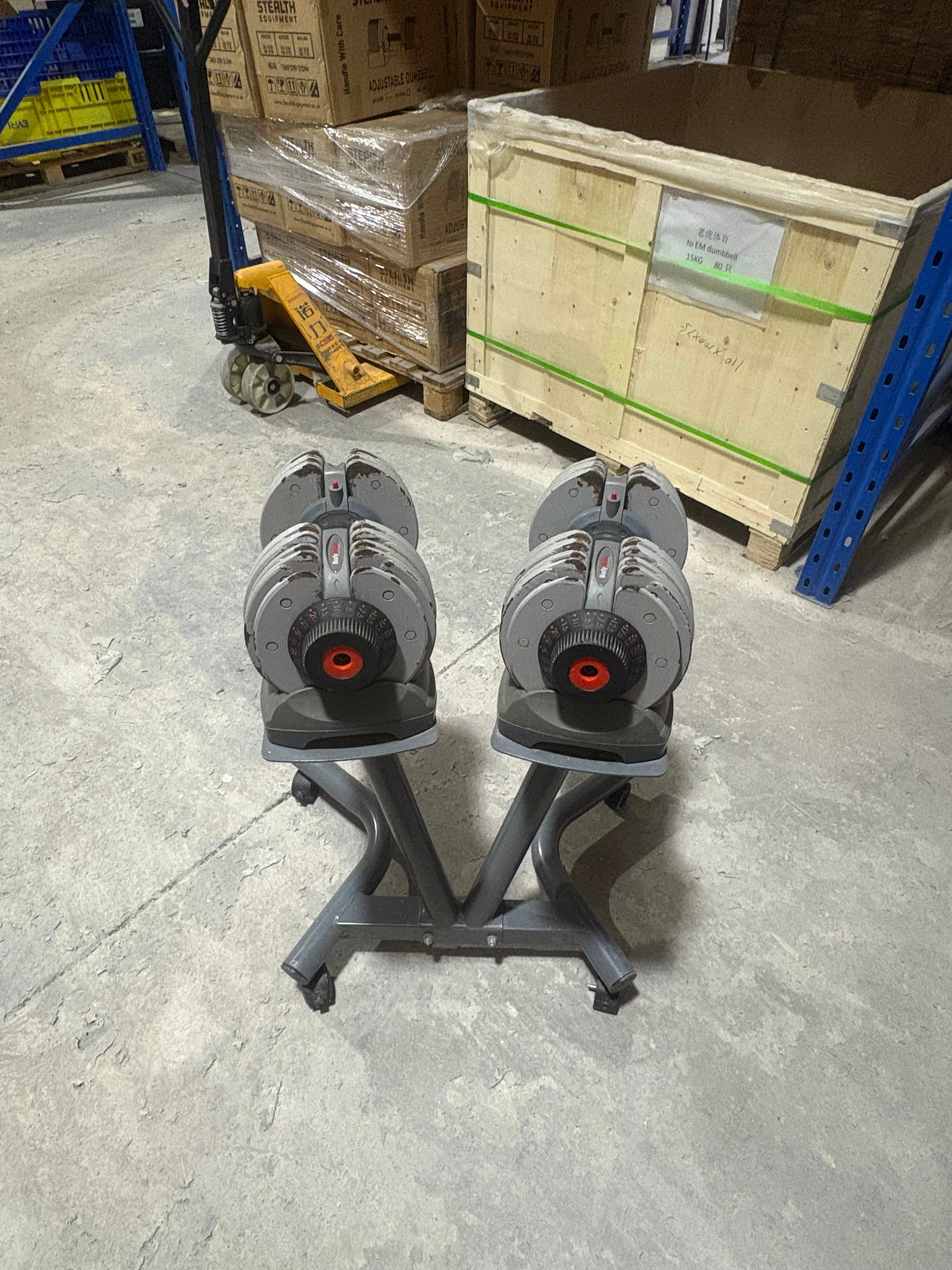 Used 5-32.5kg Adjustable Dumbbell + Stand