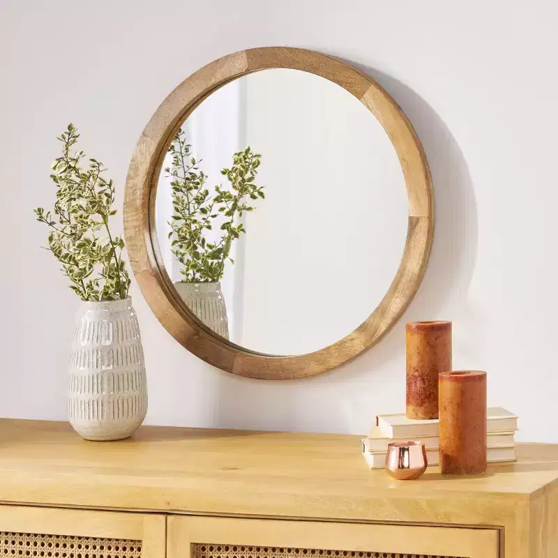 Christopher Knight Home Cheval Modern Handcrafted Mango Wood Round Wall Mirror