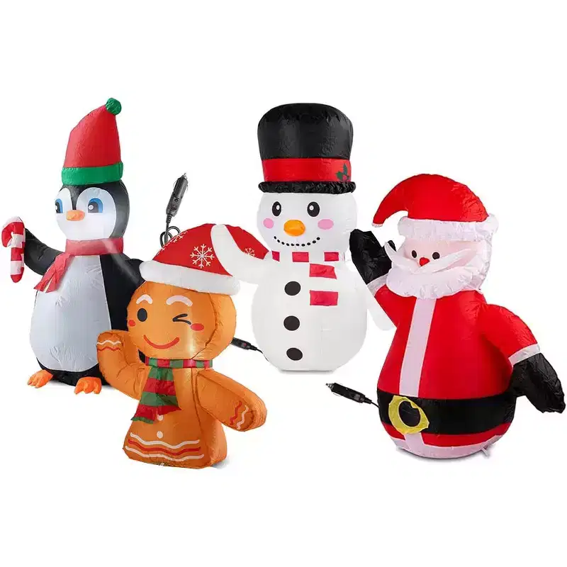 Christmas Inflatable Car Decoration with 12V Car Plug - 4 Pack Santa, Snowman, Gingerbread & Penguin LED Lights Outdoor Christmas Car Buddy Decoration