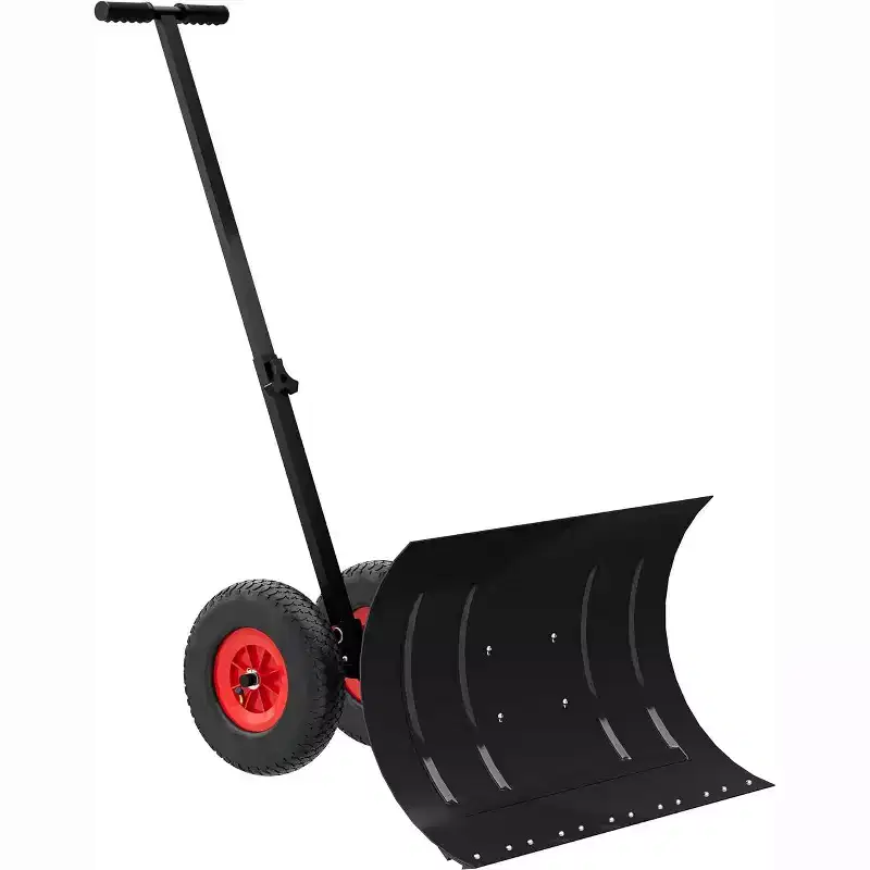Acekool Large Snow Shovel Pusher with Wheels, 30 or 40 Wide Metal Blade, Adjustable Angle & Height Handle, Double Rod, Driveway & Walkway
