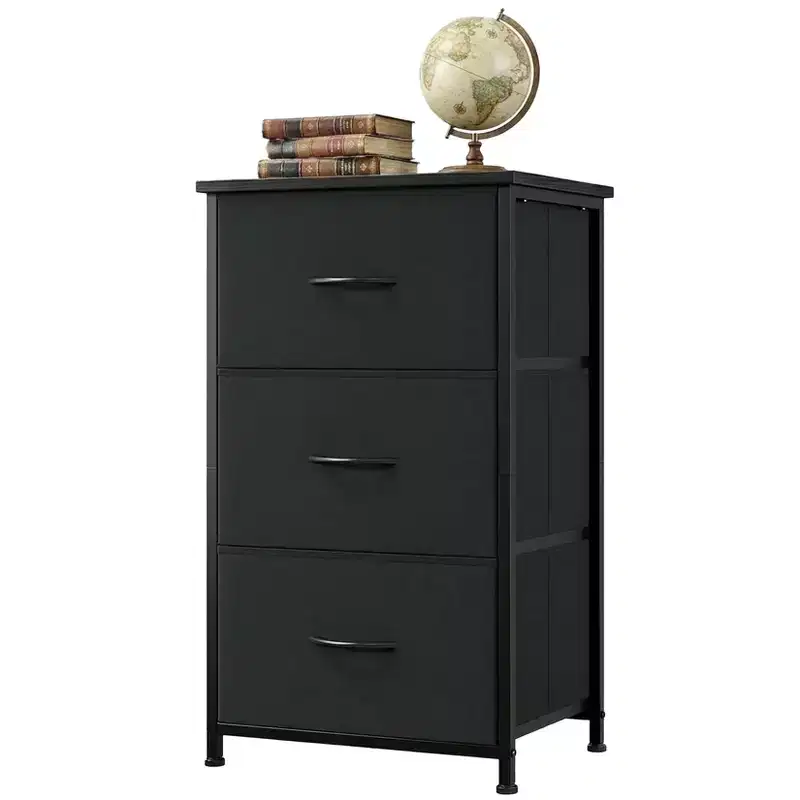 3-Drawer Nightstand Storage Cabinet with Metal Frame & Waterproof Wood Top, Anti-Tip, Adjustable Feet