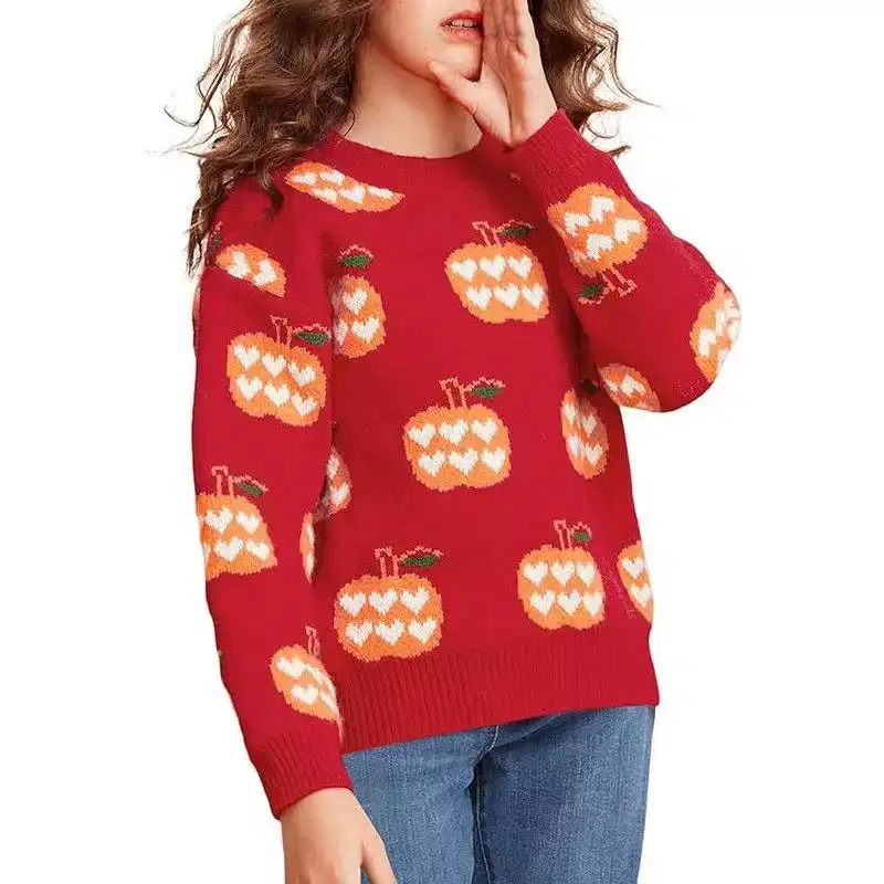 Coolmee Girl Boy Halloween Outfit Pumpkin Knit Long Sleeve Pullover Sweater Shirts Warm Fall Winter Tops Clothes