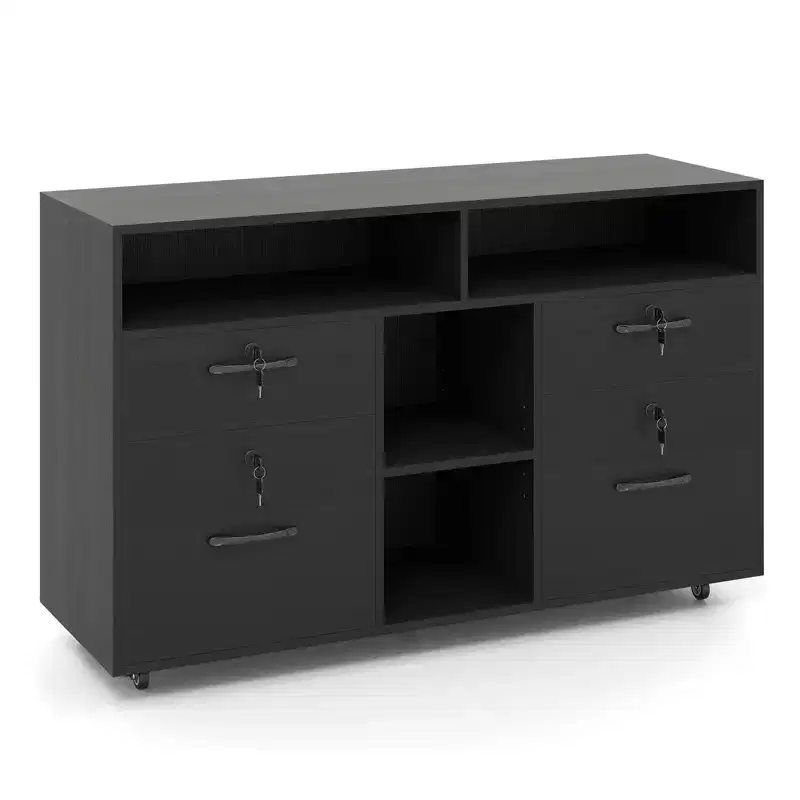Costway File Cabinet with Lock 4 Drawers Fits Files A4/Letter Size Adjustable Shelf White/Black