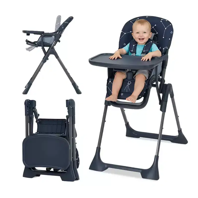 Foldable Baby High Chair with Adjustable Height, Backrest, Footrest & Removable Tray