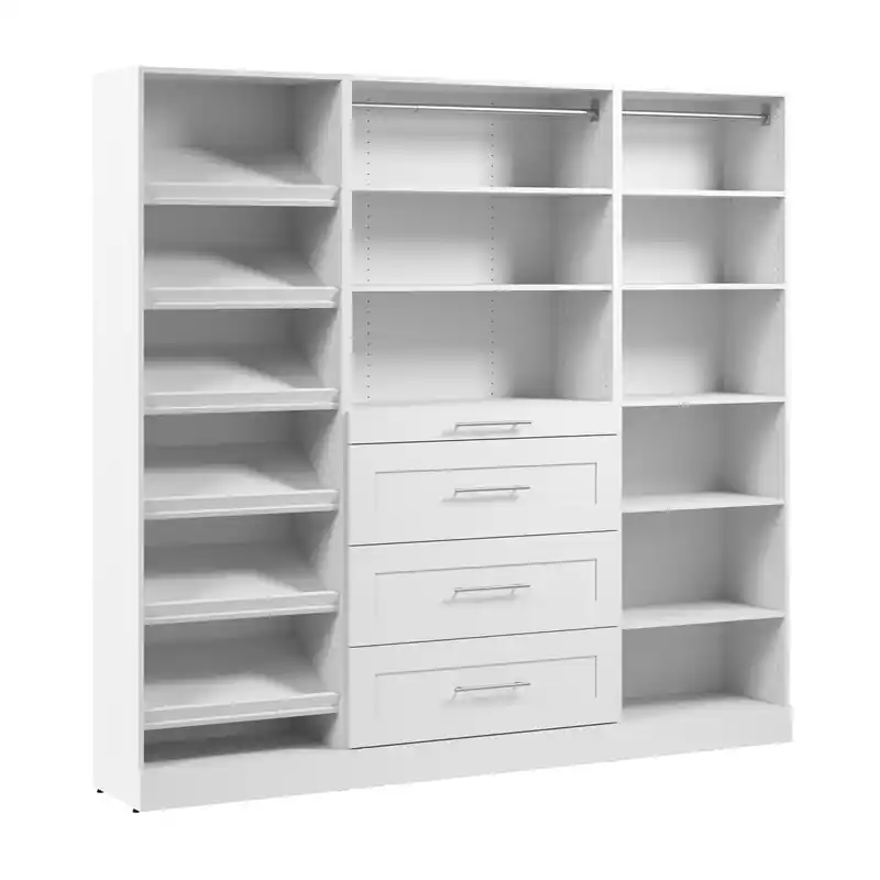 85 Modular Reach-In/Walk-In Closet System with Drawers and Shoe Shelves Shaker Style