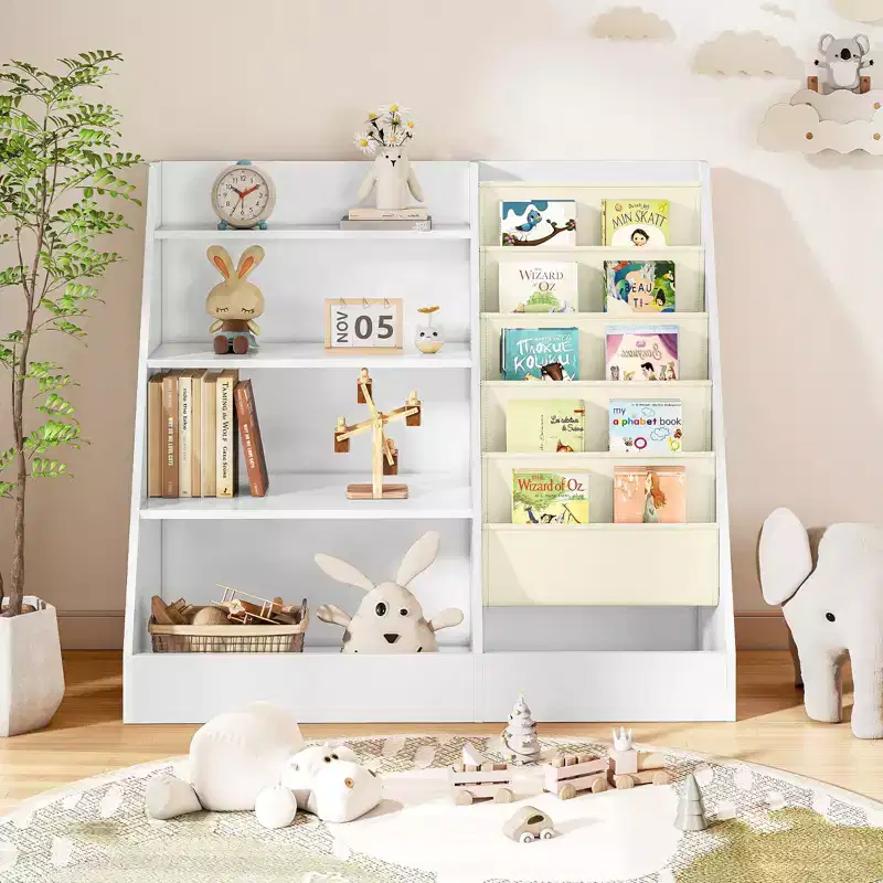 4-Tier Kids Bookshelf & Toy Storage Organizer with Fabric Pockets