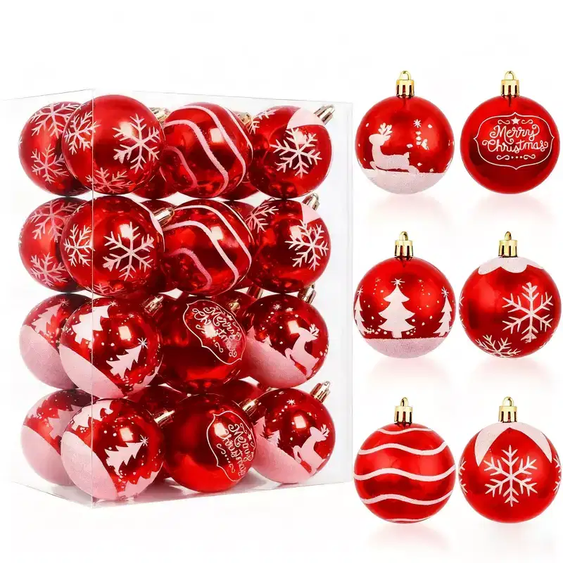 Joyfy Christmas Ornaments, Christmas Tree Decorations Indoor, 24ct Red and White 2.3 Shatterproof Hanging Balls for Tree & Wreath Xmas Decor