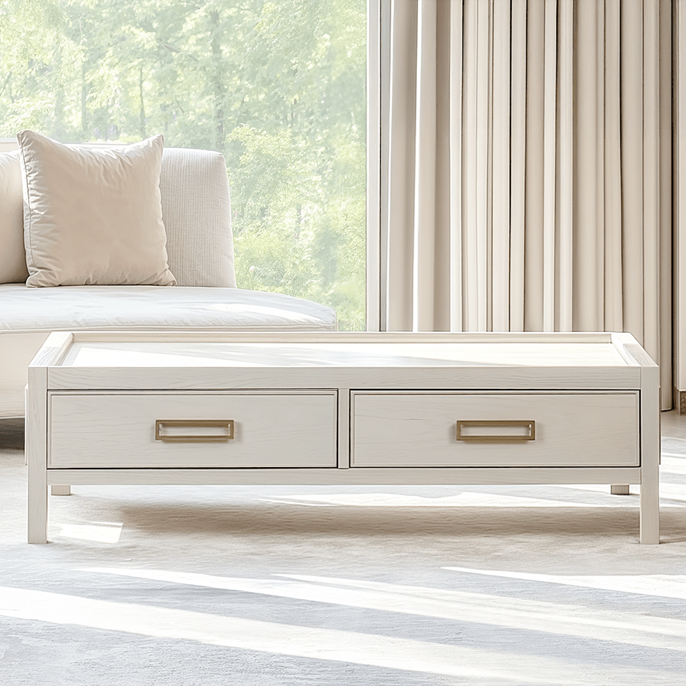 Cream Oak Veneer 2 Drawer Coffee Table