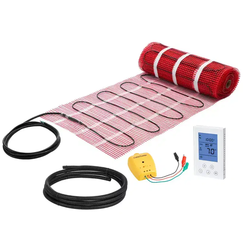 VEVOR 70 sqft Self-Adhesive Mesh Floor Heating Mat System, 120V Electric Radiant Heated Floor System, with Smart Control Thermostat & Alarm, Red