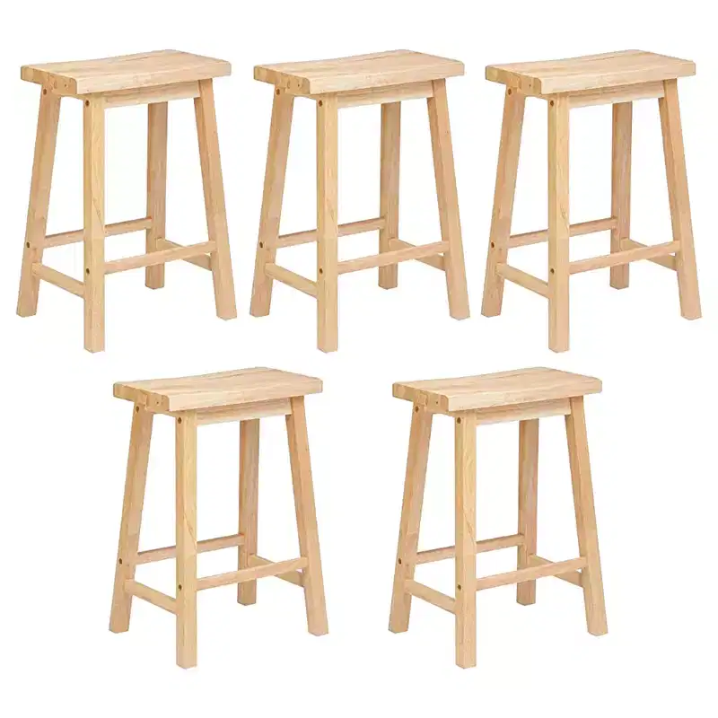 29" Saddle Seat Backless Wood Bar Stool Natural (Set of 5)