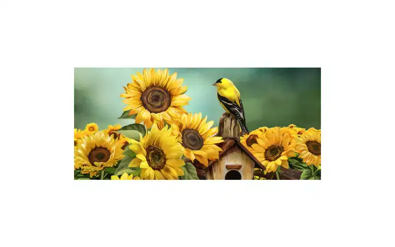 Briarwood Lane Goldfinch and Sunflowers Summer Mini Mat 22x10 Indoor Outdoor For Summer Doormat