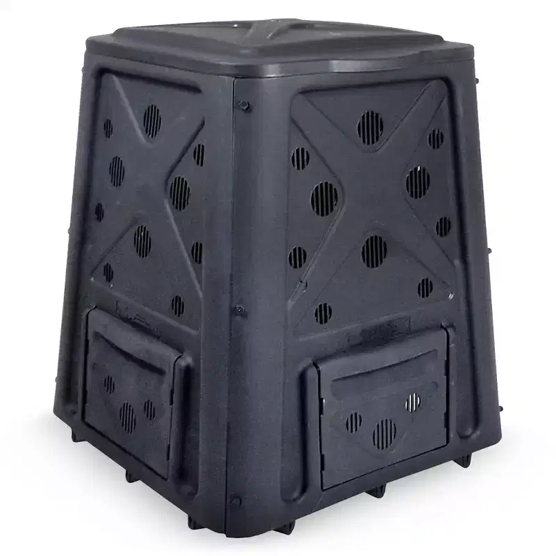 Redmon 65 Gallon Capacity Compost Bin with Snapping Lift Off Lid, 4 Door Access, and Multiple Vent Holes, for Home Gardens and Landscaping, Black