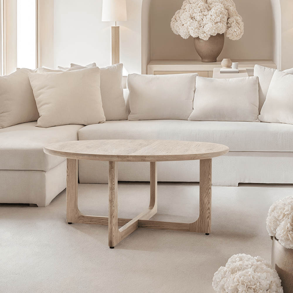 Smoked Oak Wooden Round Coffee Table