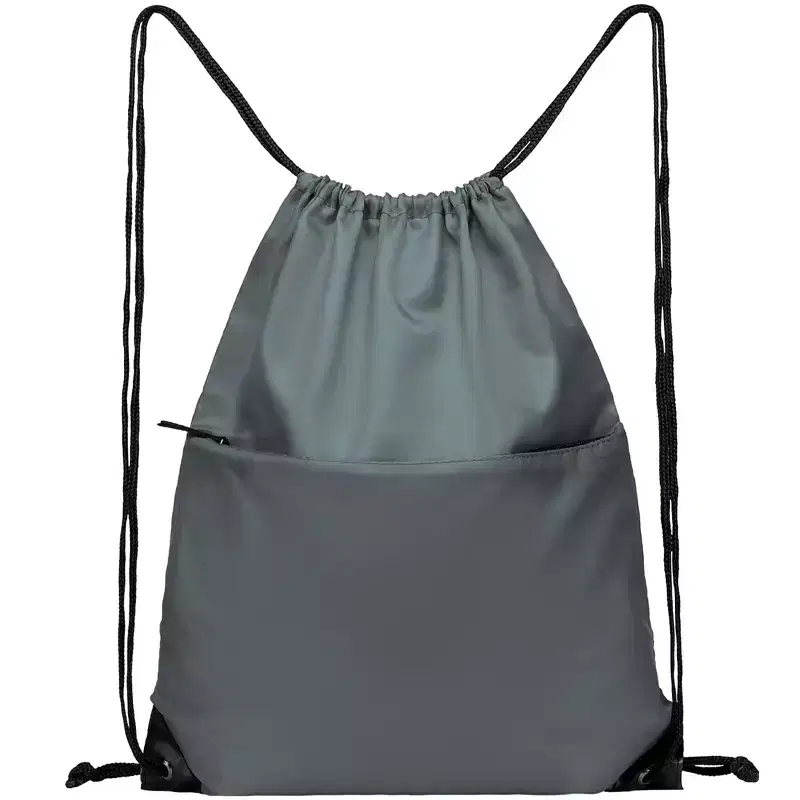 Narwey Drawstring Backpack Sports Water Resistant String Bag Sport Gym Sackpack Large with Zipper, Grey