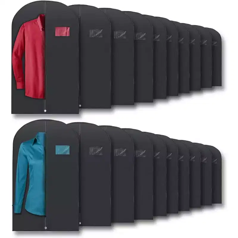 Plixio Garment Bags Suit Bag for Travel and Clothing Storage of Dresses, Dress Shirts, Coats - Zipper and Transparent Window (Black - 20 pack: 40)