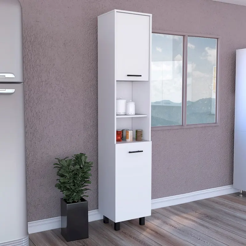 Pantry Cabinet with Three Interior Shelves, White Finish