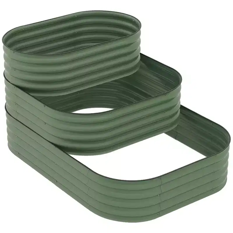 3-Tier Raised Garden Bed Set w/ Safety Edging, Open Bottom for Vegetables, Herbs, Flowers, 62.25 x 43 x 32.25