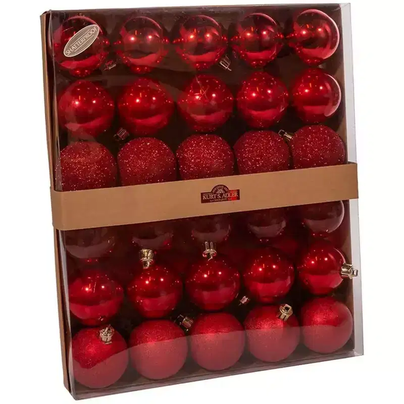 Kurt Adler Shatterproof Christmas Tree Ornaments, Multi-finished Red Balls, 2.5 (30-Count)