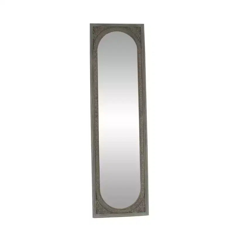 Natural wood brown console mirror: Bohemian style, rectangular, no assembly required.