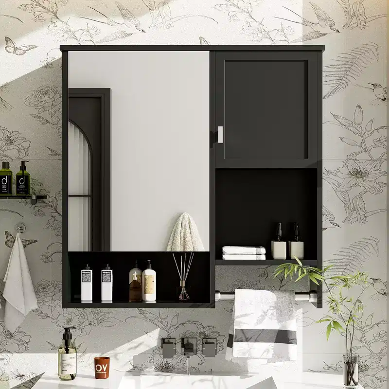 GDFStudio Mazie 29'' Modern Wall Bathroom Medicine Cabinet with Mirror, Shelves and Towels Bar