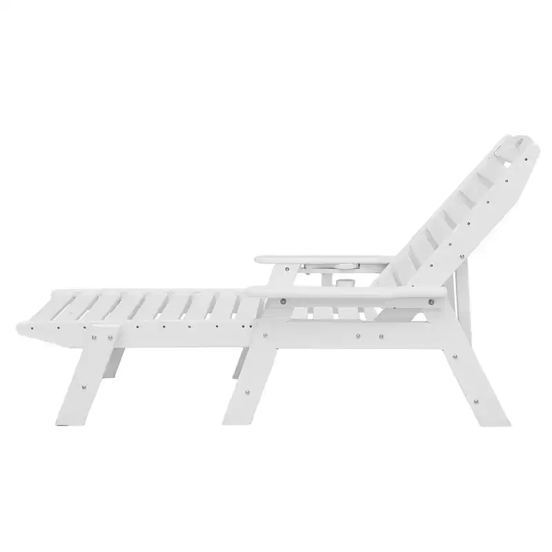 VEVOR Chaise Lounge Chair, 6 Positions Adjustable Patio Lounge Chair, Outdoor HDPE Lounge Chair with Backrest & Cup Holder, White