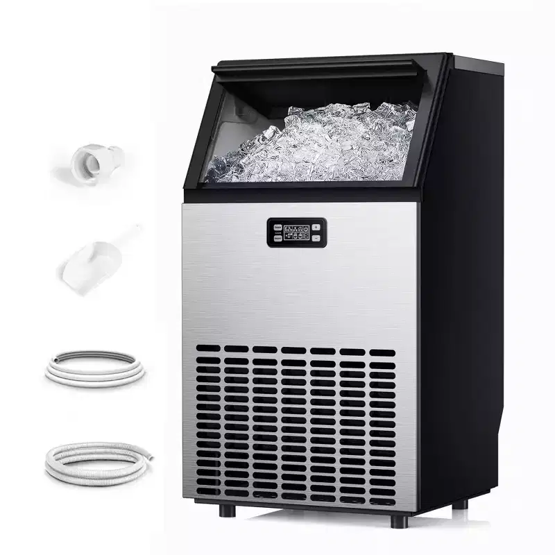 Simzlife 150 Lbs./24H Ice Maker, Household & Commercial, Undercounter, Self-cleaning, for Coffee Shop/Kitchen/Party/Bar, Stainless Steel, Silver
