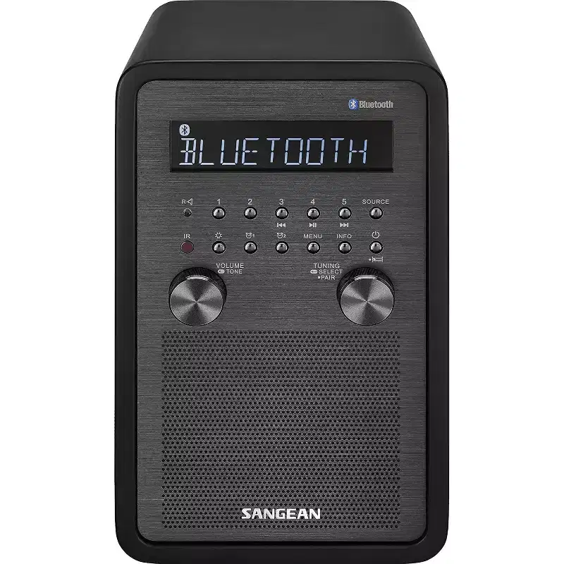 SANGEAN WR-50 AM/FM-RBDS/Bluetooth Wood Cabinet Table Top Radio with DSP Tuner High-Contrast LCD Adjustable Black