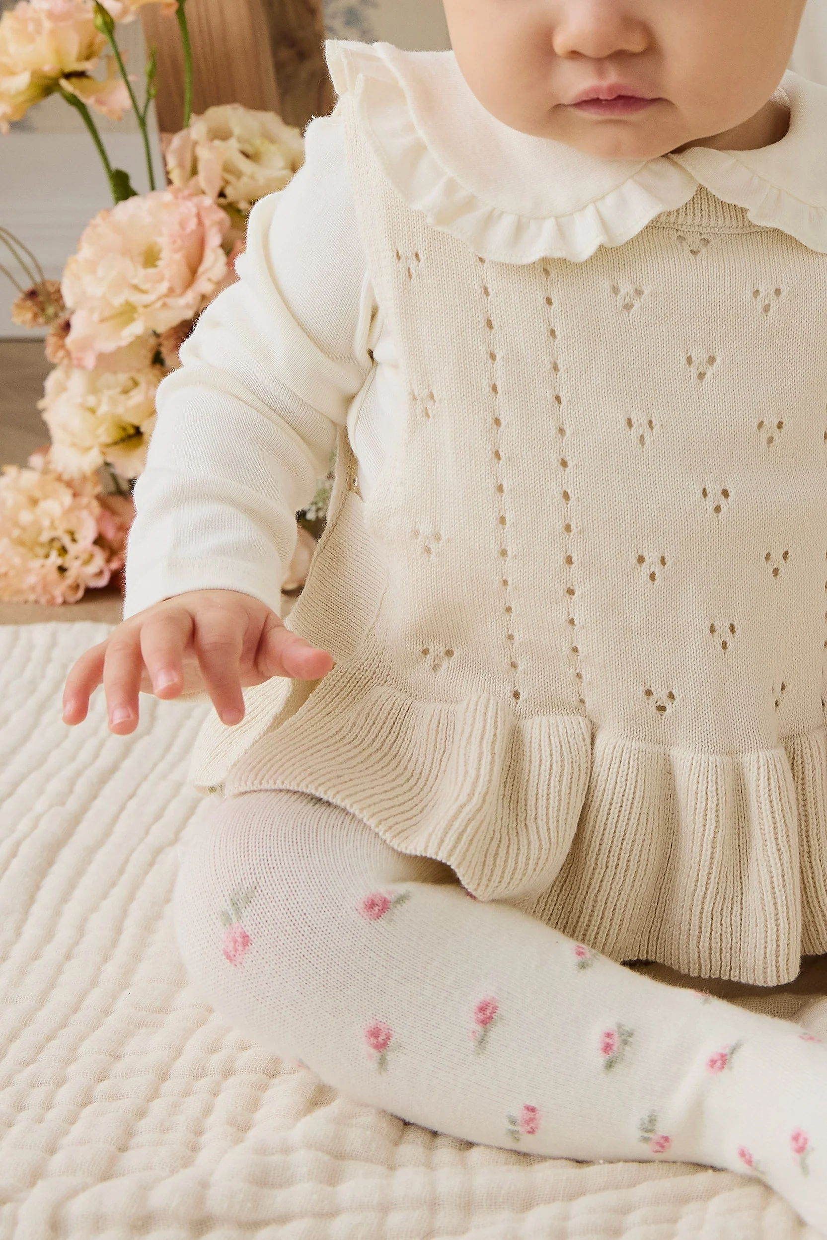 Sweet Floral Cotton-Blend Tights with All-Over Print & Gentle Stretch