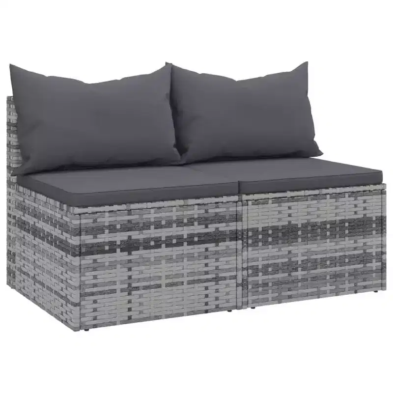 vidaXL Patio Middle Sofas with Cushions Accent Loveseat 2 Pcs Poly Rattan - Gray