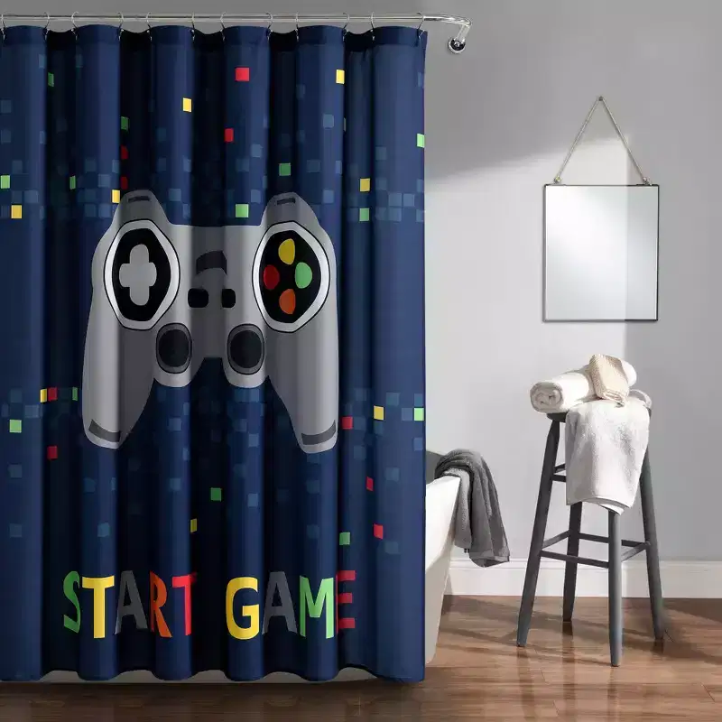 72"x72" Single Kids' Video Games Shower Curtain Navy - Lush Décor