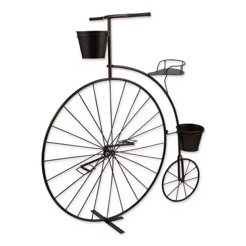 33.75" Old-Fashioned Bicycle Iron Plant Stand Bronze - Zingz & Thingz: Freestanding, Indoor/Outdoor Display