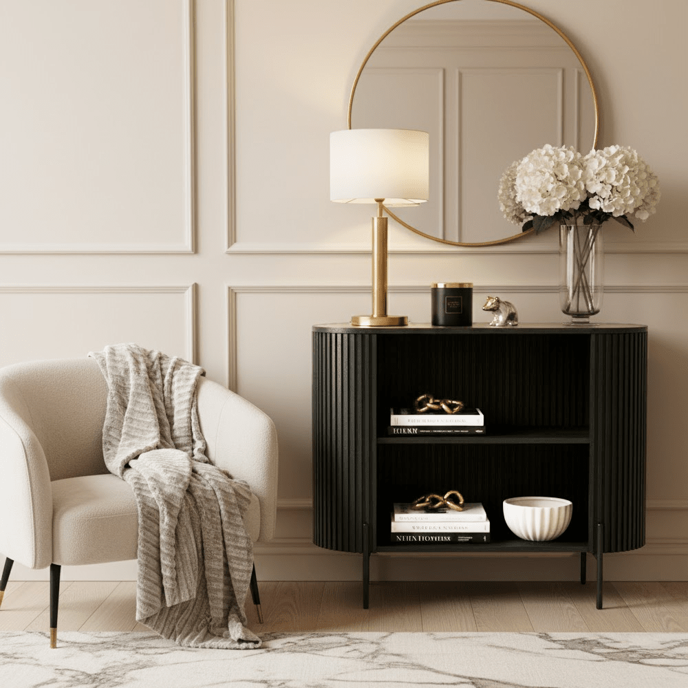 Black Ribbed Open Sideboard