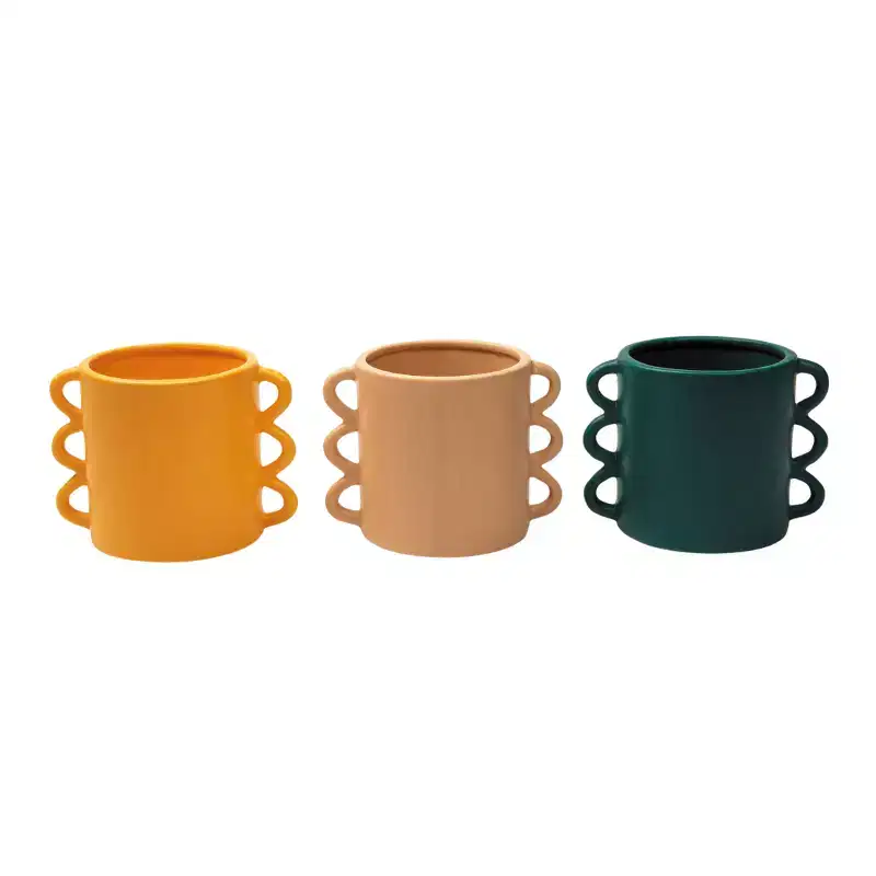 Transpac Ceramic Retro Mod Planter Set of 3 Stylish Spring Home Decorations for Planters in Ceramic